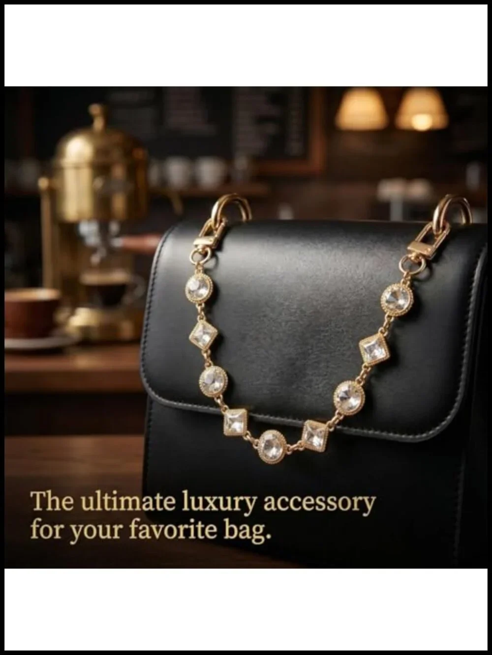 Zircon Bag Chain Charm Purse Strap Shoulder Bag Extender Gold Plated Handbag